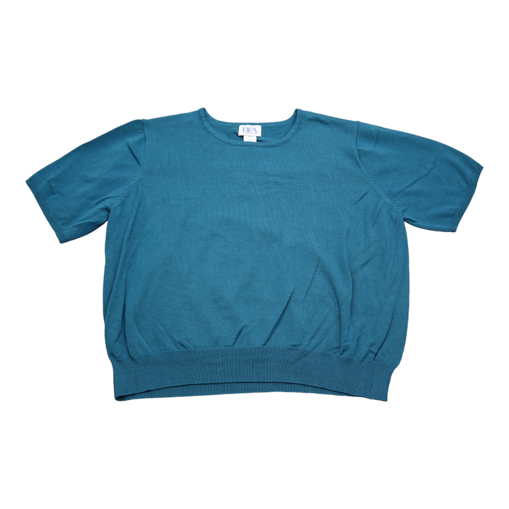 BFA Classics Shirt Womens 2X Blue Crew Neck Short Sleeve Knitted Stretch Top